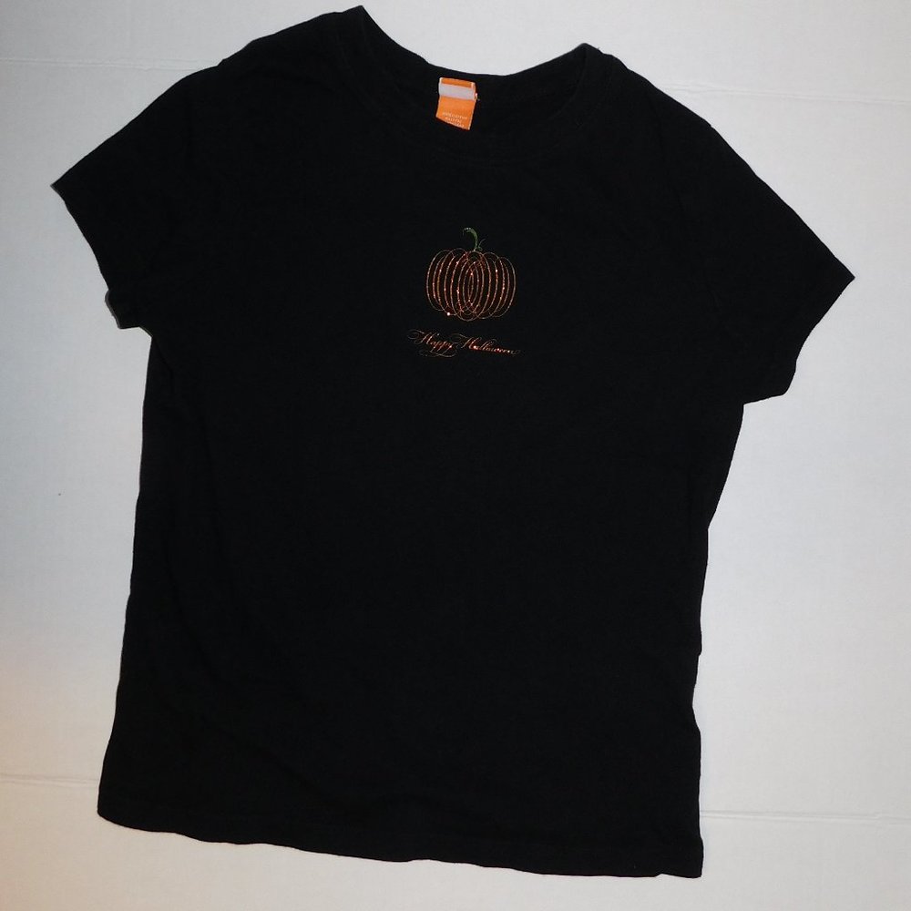 Halloween Tshirt Womens Black w/ Pumpkin